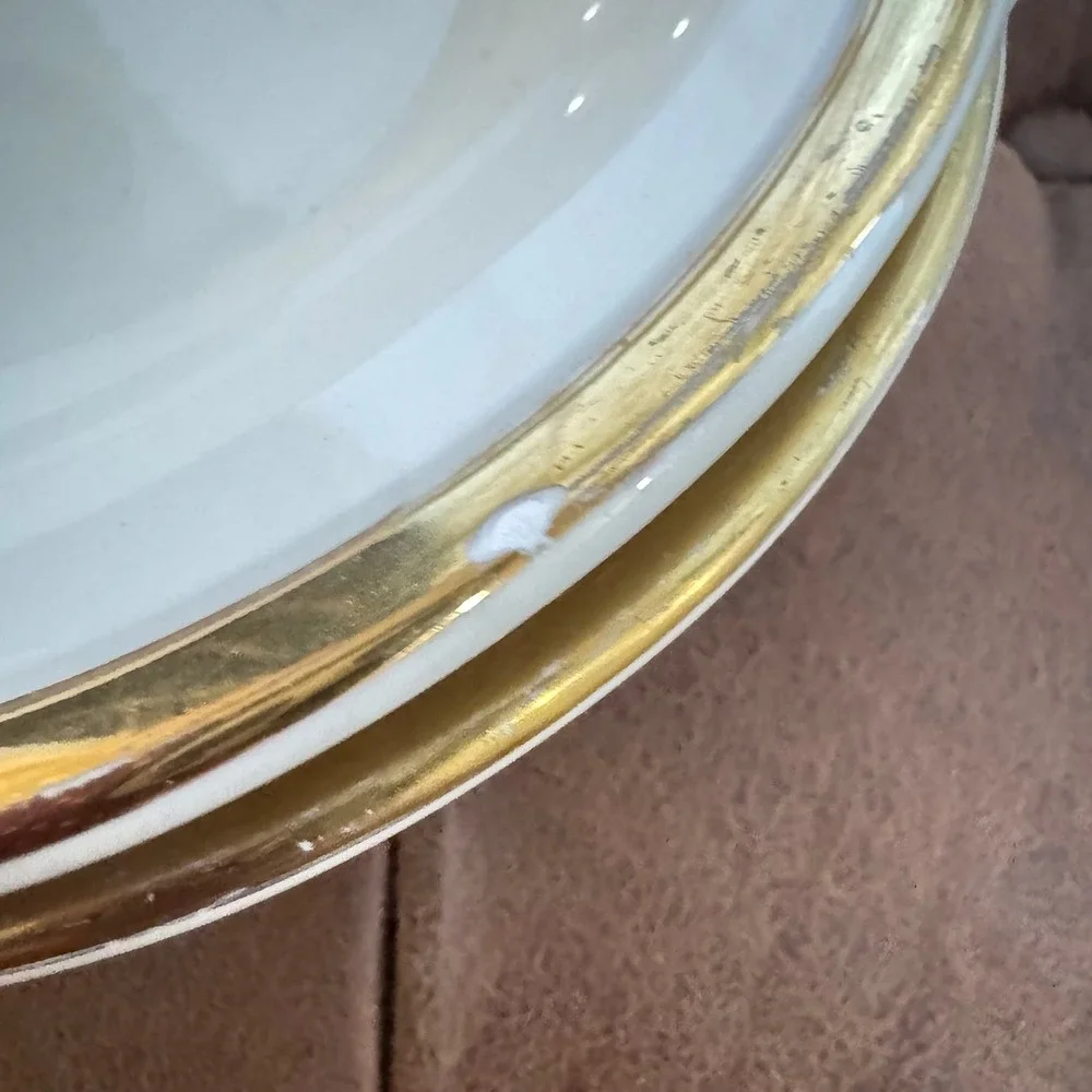 Pottery Barn Este Italy Scalloped Gold Rim Large Serving Bowls Set‎ of 2 Ceramic